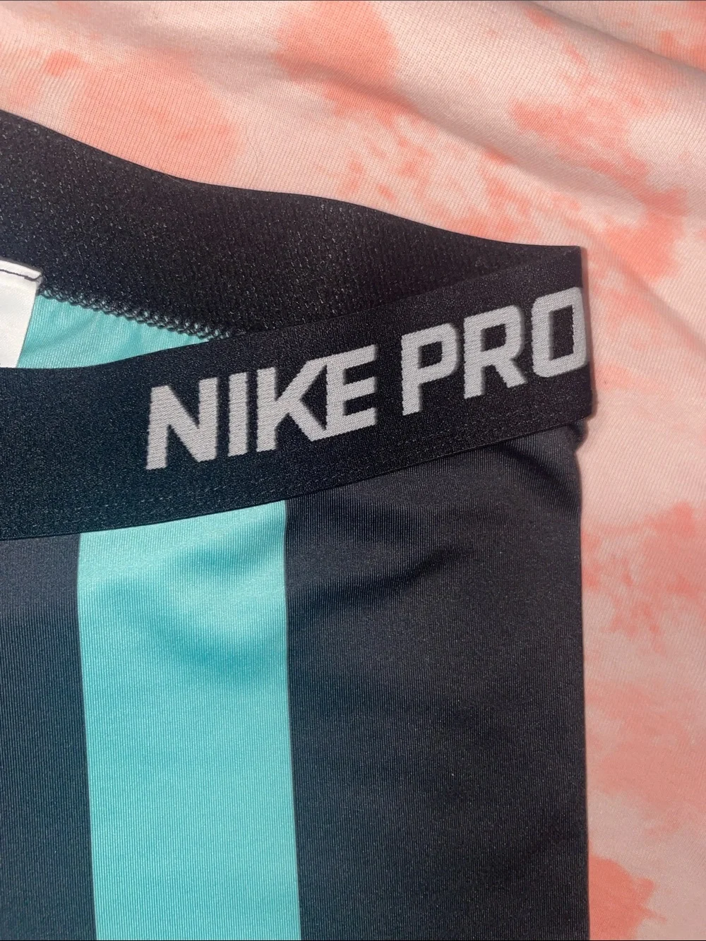 Nike Black and Teal Striped Dri-Fit Pro Compression Shorts